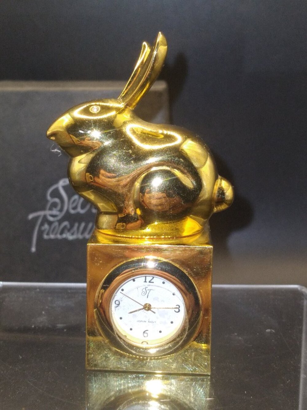 New Vanity Desk Clock working Gold Tone Rabbit comes with box